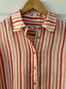 Chico’s Melon and White Striped Linen Blouse